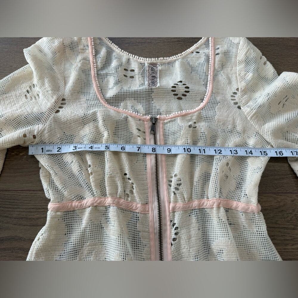 Free People Boho Antique Lace Picnic Bell Sleeve Dress In Buttercream Size Small - Picture 6 of 8